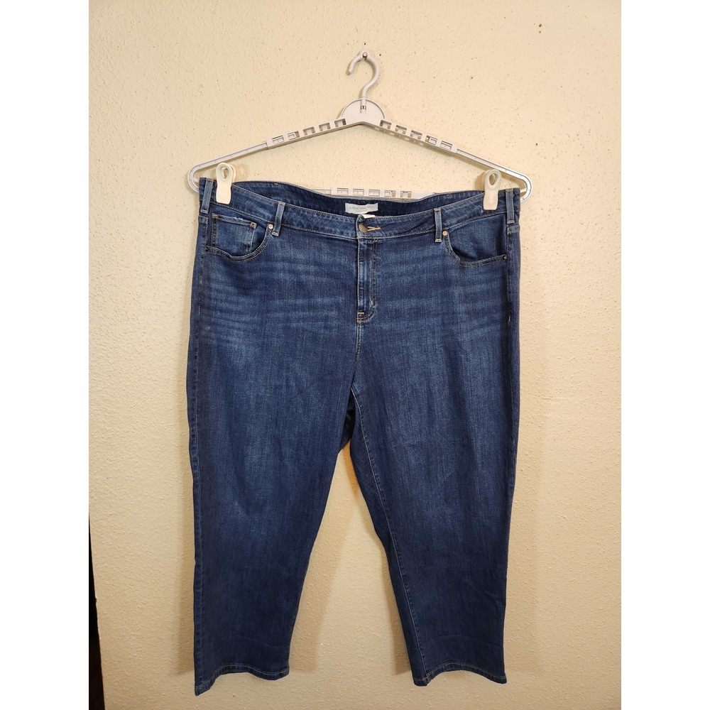 Lane Bryant Womens 24 Blue‎ Girlfriend Crop Mid-Rise Essential Stretch Jeans